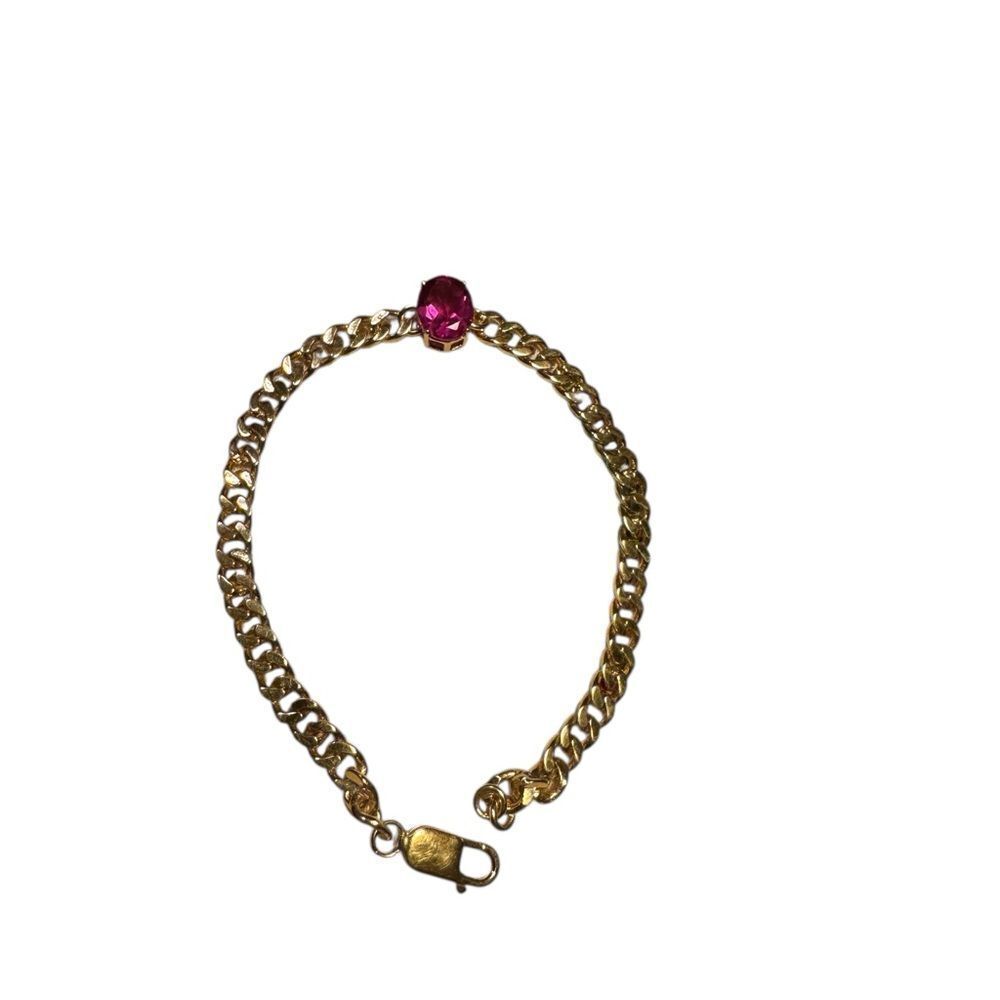 Elegant Sterling Silver Gold plated Bracelet with Pink Gemstone